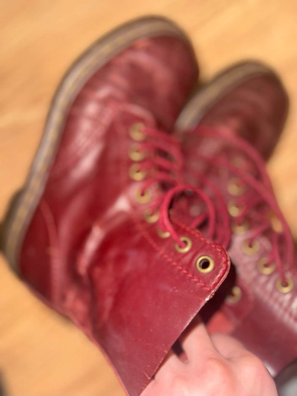 RARE Dr. Martens Burgundy Red Leather Lace-Up Ankle Boots Doc Marten Pascal - Picture 2 of 9